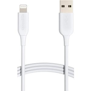 Amazon Basics USB-A to Lightning ABS Charger Cable, Apple MFi Certified for iPhone 14 13 12 11 X Xs Pro, Pro Max, Plus, iPad, High Speed Transfer, Sturdy, 6 Foot, White