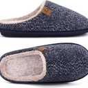 COFACE Mens Cozy Memory Foam Scuff Slippers Casual Slip On Warm House Shoes Indoor/Outdoor Sandal Slippers With Arch Support Rubber Sole Size 7-15 (12, Blue Twill)