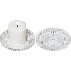 Vixdonos 3.8 Inch Glass Pillar Candle Holder Set Pack 2 Gear Round Plate Serrated Candle Stand for Table Centerpieces,Party, Wedding and Home Decor