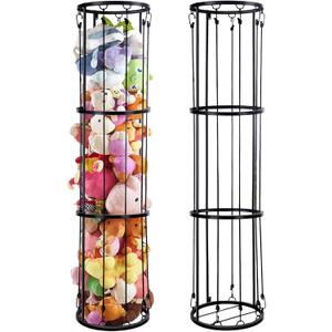 Metal Stuffed Animal Zoo Storage Holder Standing, Simple Installation, Durable Black Soft Toy Storage Organizer Shelves Basket, Suitable for Bedroom Nursery Play Room Decor (White)