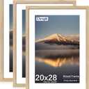 20X28 Poster Frame, Display Pictures 16X24 with Mat or 20X28 Without, Wall Hanging Frames, Natural Oak, 3 Pack
