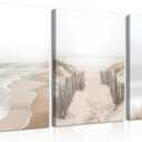 Framed Beach Canvas Wall Art Set of 3, Boho Coastal Nature Landscape Wall Decor Paintings, Ocean Beach Pampas Grass Artwork Prints Pictures for Living Room Bedroom Home Office 16x24 Inch