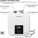 110V/115v/120V 1400-1500W Small Under Sink Tank 2.5 Gallon Water Heater Hot StorageMini Instant Electric RV TR Trailer Kitchen Compact Point-of-Use,2 PCs 16 Long 1/2FIP Stainless Steel Hoses 9.5L