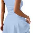 IWD Women's Sexy V Neck Sleeveless Corset Mini Dress Tiered Ruffle Hem A Line Short Party Club Dresses (Blue, L)