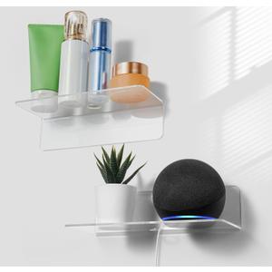 OAPRIRE Clear Acrylic Floating Shelves Set of 2 - Easily Expand Wall Space - Small Wall Shelf with Strong Adhesive for Bathroom, Bedroom, etc