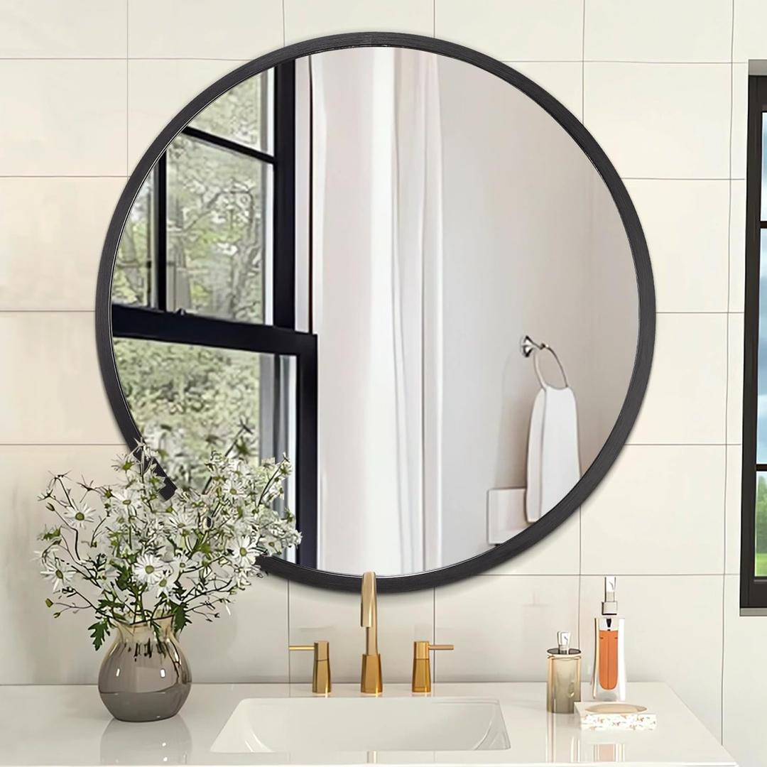 AOAOPQ Black Round Mirror for Wall Small Round for Bathroom Entryway Living Room Hallway Matte Tempered Glass Frame Mirrors Anti Rust Hangs Tempered Glass for Bedroom Entry Dining Room