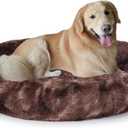 Oval Calming Donut Cuddler Dog Bed,Shag Faux Fur Cat Bed Washable Round Pillow Pet Bed(30"/36"/43") for Small Medium Dogs, XL(36"x27"x7"), Brown 2021
