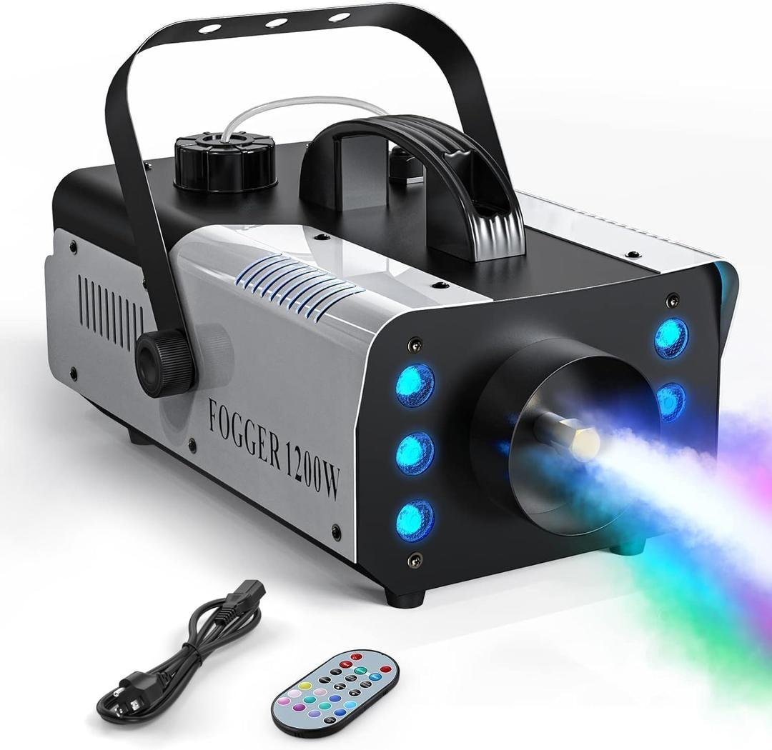 HOLDLAMP Fog Machine, 1200W and 6000CFM Smoke Machine with Wireless Remote Control and 6 Colorful LED Lights for Christmas Halloween Wedding Stage Effect DJ Disco Party Stage