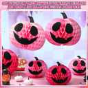 Epakh 12 Pcs Pumpkin Honeycomb Paper Halloween Table Centerpieces Pink 3D Tissue Paper Pumpkin Decoration 2 Sizes 3 Colors Halloween Thanksgiving Day Fall Home Party Decorations Supplies