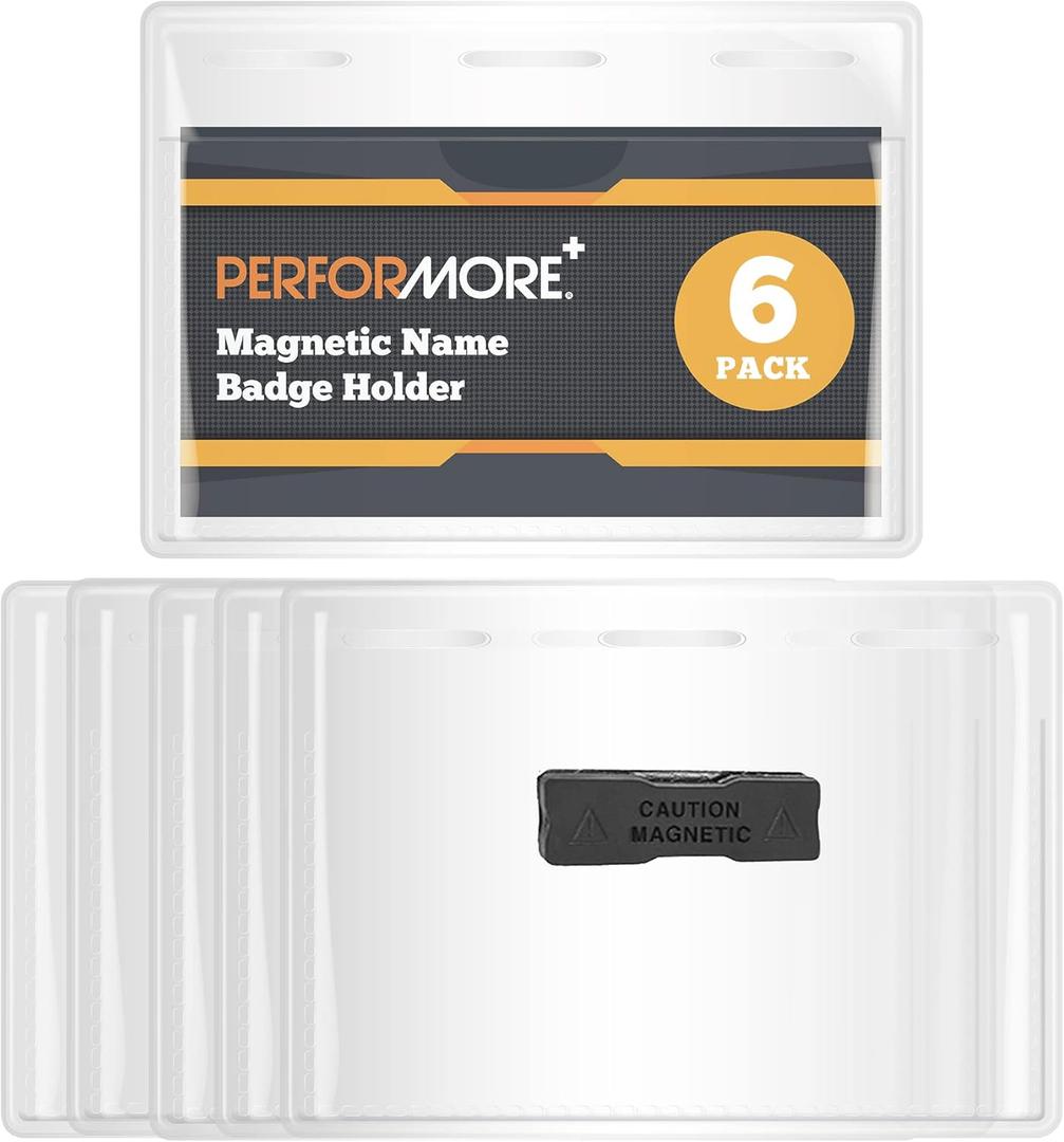 Performore 6 Pack of Magnetic Name Badge Holder Kit, 4.5x3.5 Inch Horizontal Tag for Conventions, Exhibitors, Events - Vaccine Card Holder Protector for CDC Immunization Record