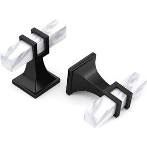Lepatape 10 Pack Marble & Black Cabinet Knobs, 2 Inch Square Drawer Knobs for Kitchen & Dresser (Single Hole Knob)