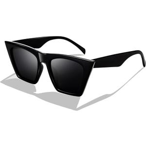 FEISEDY Vintage Square Cat Eye Sunglasses Women Trendy Cateye Sunglasses B2473 (Black)