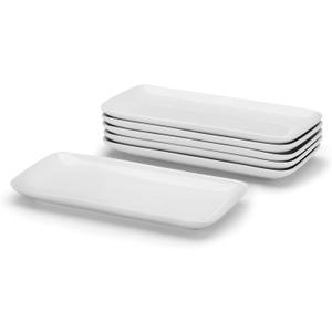 Miicol Small Platters Set of 6, Ceramic Rectangle Plates 9 Inch, Modern Sushi Plate Set, White Serving Dishes for Serving Food, Appetizer, Dessert, Dinner, Party