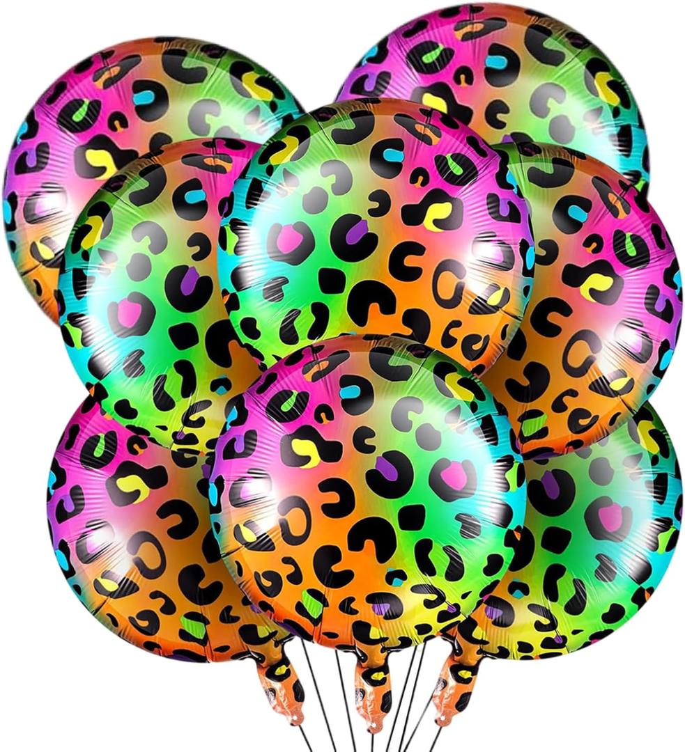 8 Pcs 18 Inch Neon Rainbow Leopard Birthday Foil Balloons Color Cheetah Balloons Cheetah Birthday Decorations Neon Rainbow Leopard Decorations Supplies for Party