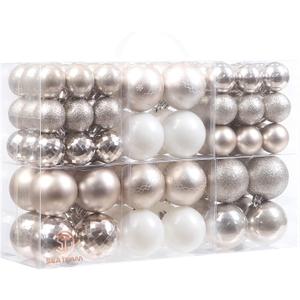 Sea Team 86 Pieces of Assorted Christmas Ball Ornaments Shatterproof Seasonal Decorative Hanging Baubles Set with Reusable Hand-held Gift Package for Holiday Xmas Tree Decorations, Champagne