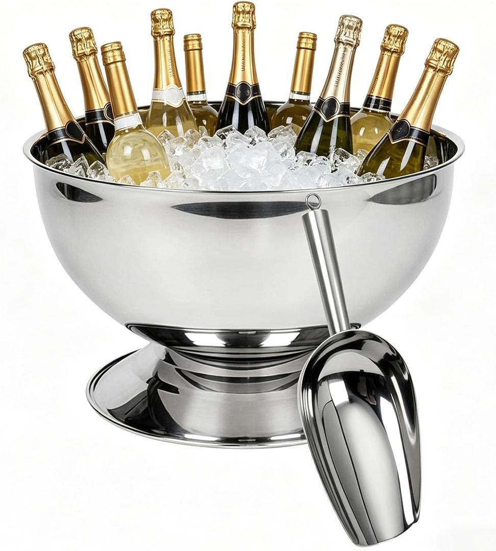 12L Large Ice Bucket for Parties,Silver Stainless Steel Beverage Tub with Scoop Champagne Bucket for Mimosa Bar Supplies, Wine Cooler Bucket, Drink Bucket for Celebrations