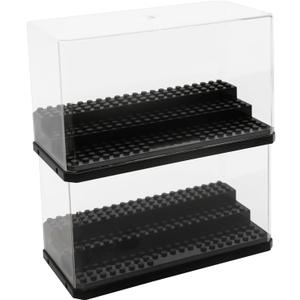 Acrylic Minifigure Display Case Stackable Action Figures Blocks Display Box, Clear Dustproof Display Case Box for Lego Lovers (Medium 2 Pack, Black)