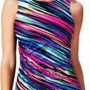 Daci Tankini Tops for Women High Neck Swim Top Tummy Control Bathing Suit Top Modest Swim Tank Top No Bottom (Medium, Color Striped)
