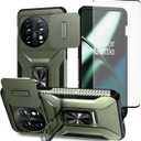 Case for OnePlus 11, One Plus 11 5G PHB110 Case with Tempered Glass Screen Protector and Slide Camera Cover, Magnetic Ring Car Mount Holder, Shockproof Cover for OnePlus 11 5G Green