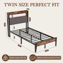 Twin Bed Frame with Upholstered Storage Headboard and Charging Station