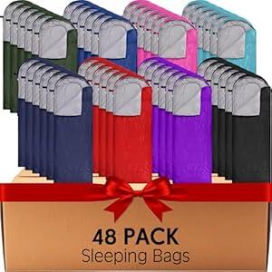 Macarrie 48 Pcs Winter Sleeping Bags Bulk for Adults Homeless 4 Season Warm Cold Weather Sleeping Bags with Compression Sack Lightweight Portable Waterproof for Donation Hiking Outdoor (Multicolor)