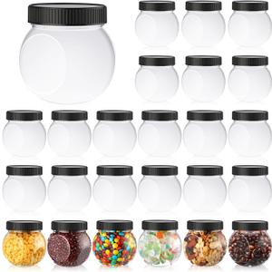 Tradder 24 Pcs Plastic Candy Jars with Lids 8.5 oz Wide Mouth Candy Containers Bulk for Cookie Buffet Coffee Party Laundry Kitchen
