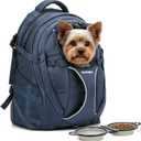 Dog Backpack Carrier for Hiking, Pet Travel Bag up to 18 lbs, 2-in-1 Foldable Cat Backpack with Laptop Compartment, Reinforced Ventilated 600D Nylon Rucksack for Walking, Camping, Commuting