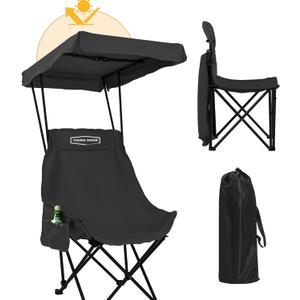YOUNG WOOD Portable Camping Chair Beach Chair with Shade Canopy, Fold Lightweight Oversized for All, Easy to Open and Close Without Installation, Side Pocket Design for All Outdoor Activities, Black (1P)