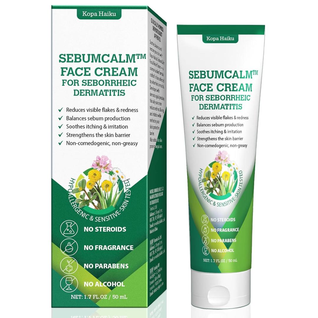 Seborrheic Dermatitis & Psoriasis Face Cream: Fungal-Prone Skin Treatment  Suitable for Face, Scalp & Chest  Natural Moisturizer with 12 Plant-Based Ingredients  Steroid-Free EXP:09/2028