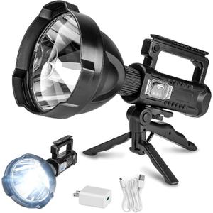 Super Bright Rechargeable Spotlight,Handheld Tactical Flashlight 4 Modes High Power Portable Waterproof Searchlight for Outdoor Tripod Adpater and USB Cable Included (P50 Medium Size)
