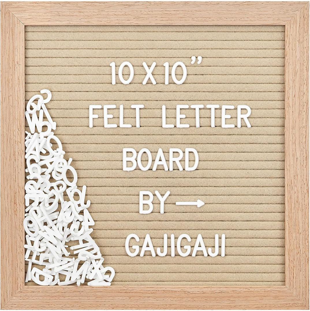 Felt Letter Board with 294 Letters, Numbers, Symbols - 10x10 inch Changeable Message Board with Wooden Frame Wall Mount (Beige)