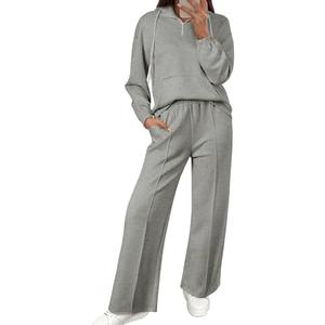 Aleumdr Women 2 Piece Sweatsuit Casual Long Sleeve Half Zip Tracksuits Hoodies and Wide Legs Sweatpangts with Pockets SMALL