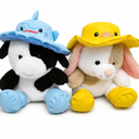 Holiday Home Spring Raindrop Plush – Cow with Blue Hat & Bunny with Yellow Hat
