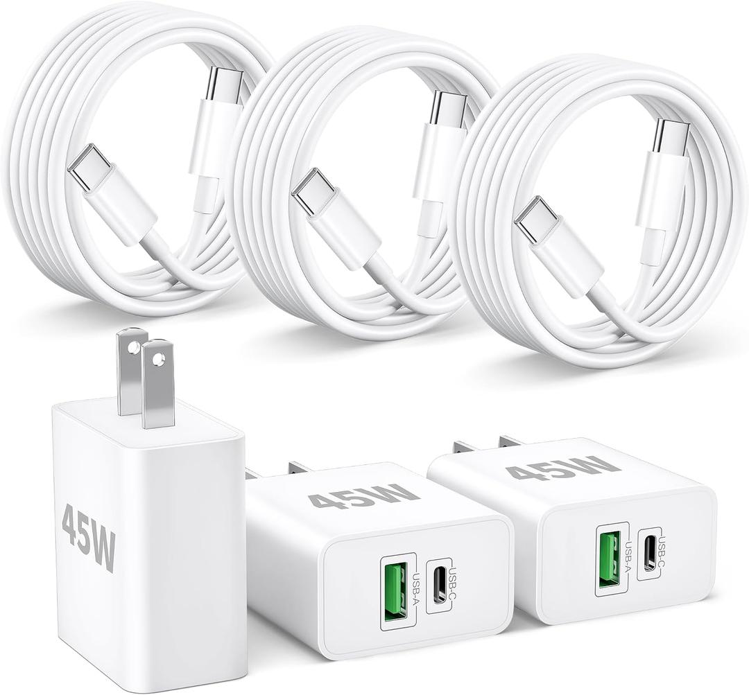 iPhone 17e/17/17 Pro Max Charger Fast Charging, 3-Pack 45W Dual Port USB C Fast Wall Charger Block Cube with 6FT USB C Cable Power Cord for iPhone 17e/17/17 Pro/17 Pro Max/Air/16/15 Pro Max/Plus, iPad