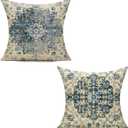 VAKADO Outdoor Boho 18x18 Set of 2 Blue Throw Pillow Covers Spring Decorative Farmhouse Bohemian Carpet Vintage Gray Cases Home Decor for Living Room Bedroom Bed Cushion Cases