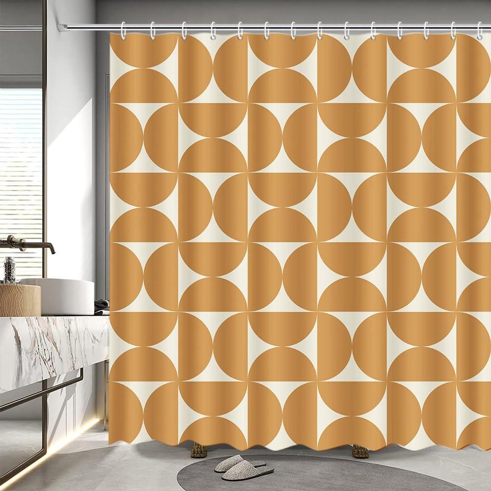 MEHOFOND Vintage Yellow Shower Curtain Modern Mid Century Abstract Geometric Bathroom Curtain Boho Retro Classic 1950S 60S Bathtub Decor Fabric Waterproof Bath Curtain with 12 Hook 72x72 Inch