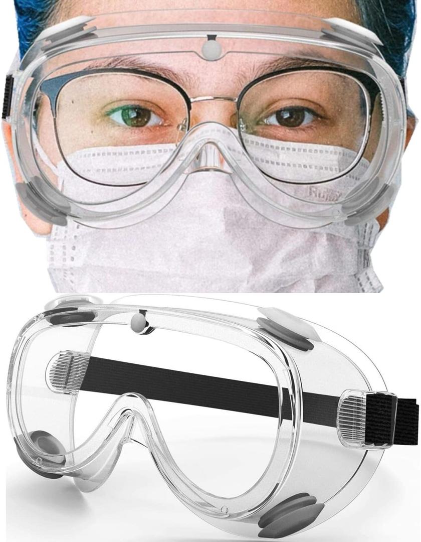 Safety Goggles Medical Goggles Fit Over Eyeglasses Anti-Fog Safety Glasses Clear Lab Goggles chemistry Protective Eyewear ANSI Z87.1, 7*2.2*3.5 Inches