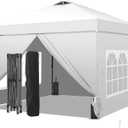 GDY 10x10 Pop Up Canopy Tent with 4 Sidewalls, Easy Set up with One Push Lift Outdoor Silver Coated Beach Gazebos, Carpas with 4 Sandbags, for Events, Parties, Camping, White.