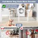 Full Metal Free Standing Dog Gate with Door for Outdoor Indoor,96'' Extra Wide 32'' Tall Dog Gates for Doorways,Large Openings,Decks,Porch,Freestanding Portable Pet Fence(4 Panels,Black)