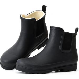 Women's Rain Boots with Plush Lining Chelsea Boots Women Snow Boots for Women Lightweight Rubber Boots Winter Ankle Rain Boots Non-slip Waterproof Outdoor Work Shoes, Fishing, Gardening Black, Size: 11