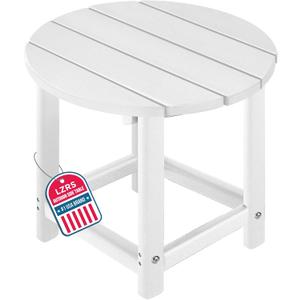 LZRS Round Adirondack Patio Side Table End Table, Outdoor Side Tables for Patio, Backyard,Pool, Indoor Companion, Easy Maintenance & Weather Resistant(White)