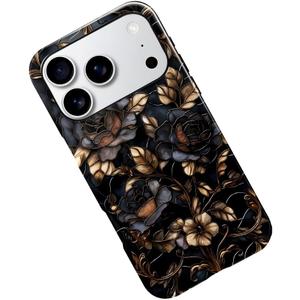 Case for iPhone 17 Pro,Stained Glass Gold Dark Academia Flower Phone Case Military-Grade Drop Protection Cover for Women Girl - Glossy