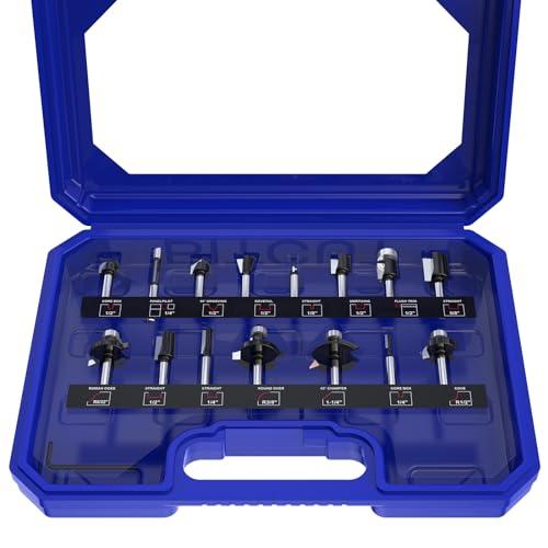 BITCUT Router Bits Set of 15 Pieces 1/2 Inch Router Bit Set Woodworking Tools for Beginners, Router Bits Sets Idea Gifts for Dad
