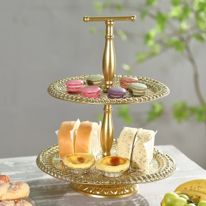 MOCOME Gold Cupcake Tower Stand, Metal 2 Tier Serving Tray Dessert Display Stand for Any Party