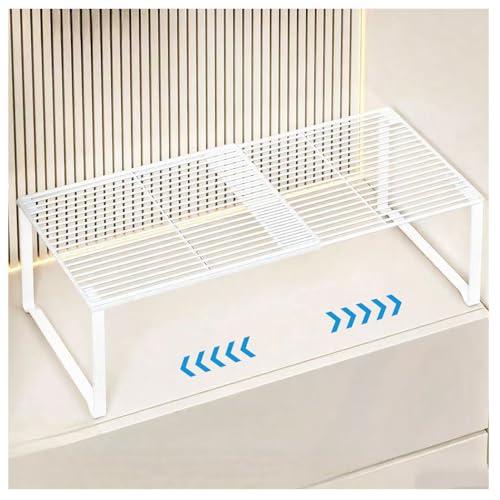 HGZBS Extendable Metal Wire Shelf Organizer - Adjustable 15-24.4in Length, Stackable Storage Rack for Kitchen/Pantry/Bathroom/Shoe Cabinet/Tool Closet (1, White)