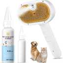 Pet Steam Brush for Dog & Cat  3-in-1 Spray Hair Removal Comb for Shedding & Grooming, Softens Fur & Reduces Static  Water Brush for Long & Short Coats, Bath-Hating Pets, Includes Waterless Shampoo (7.8-shampoo)
