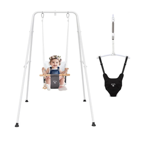 2 in 1 Baby Jumper with Toddler Swing, Baby Jumpers and Bouncers,Indoor Outdoor Toddler Swing Set, Cotton, Gray