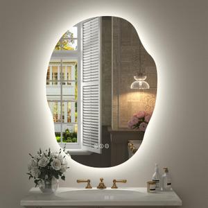 22x30 Irregular Backlit Led Bathroom Mirror with Lights | Asymmetrical Lighted Vanity Mirrror, 3 Colors, Dimmable, Shatterproof, Defogger, Memory, Vertically or Horizontally