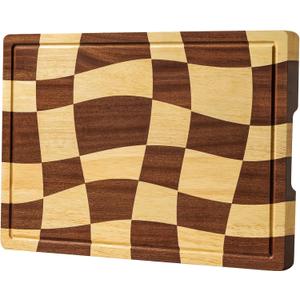 THETCHRY Cutting Boards for Kitchen, Checkered Cutting Board with Juice Grooves, End Grain Cutting Board for Meat and Vegetables, Large Butcher Block Serving Tray with Gift Box, 16.5" x 11.6" x 0.8"