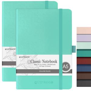2Pack Lined Hardcover Journal Notebook, A5 192 Pages 100Gsm Thick Paper College Ruled for School,Note Taking,Work,Diary5.7''*8.3'',Light Green